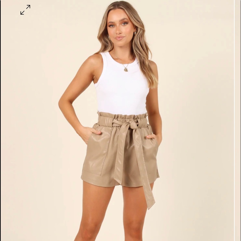PAIGE FAUX LEATHER SHORTS - TAUPE